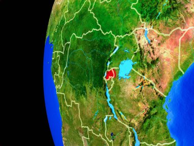 Ruanda gerçekçi modeli bir ülke sınırları ve detaylı gezegenin yüzeyi ile dünya gezegeni uzaydan. 3D çizim. Nasa tarafından döşenmiş bu görüntü unsurları.
