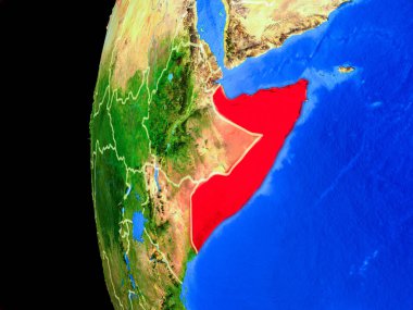 Somali gerçekçi modeli bir ülke sınırları ve detaylı gezegenin yüzeyi ile dünya gezegeni uzaydan. 3D çizim. Nasa tarafından döşenmiş bu görüntü unsurları.