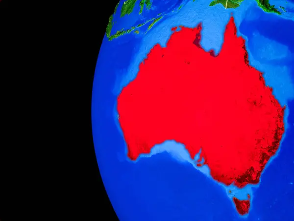 Australien Från Rymden Realistisk Modell Planeten Jorden Med Landsgränser Och — Stockfoto