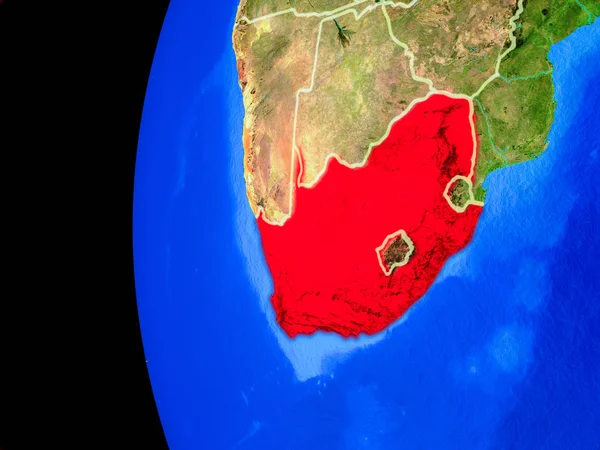 Sydafrika Från Rymden Realistisk Modell Planeten Jorden Med Landsgränser Och — Stockfoto