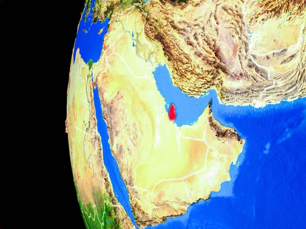Qatar Dallo Spazio Sul Modello Realistico Del Pianeta Terra Con — Foto Stock