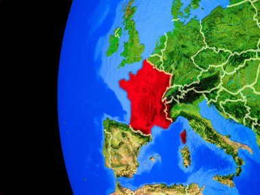 Gerçekçi bir model ülke sınırları ve detaylı gezegenin yüzeyi ile dünya gezegeni üzerinde alanı üzerinden. 3D çizim. Nasa tarafından döşenmiş bu görüntü unsurları.