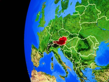Avusturya gerçekçi modeli bir ülke sınırları ve detaylı gezegenin yüzeyi ile dünya gezegeni uzaydan. 3D çizim. Nasa tarafından döşenmiş bu görüntü unsurları.