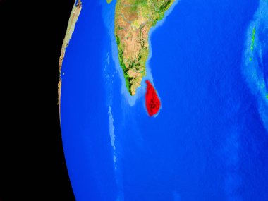 Sri Lanka gerçekçi modeli bir ülke sınırları ve detaylı gezegenin yüzeyi ile dünya gezegeni uzaydan. 3D çizim. Nasa tarafından döşenmiş bu görüntü unsurları.