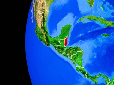 Belize gerçekçi modeli bir ülke sınırları ve detaylı gezegenin yüzeyi ile dünya gezegeni uzaydan. 3D çizim. Nasa tarafından döşenmiş bu görüntü unsurları.