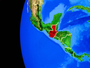 Guatemala gerçekçi modeli bir ülke sınırları ve detaylı gezegenin yüzeyi ile dünya gezegeni uzaydan. 3D çizim. Nasa tarafından döşenmiş bu görüntü unsurları.