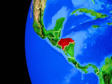 Honduras gerçekçi modeli bir ülke sınırları ve detaylı gezegenin yüzeyi ile dünya gezegeni uzaydan. 3D çizim. Nasa tarafından döşenmiş bu görüntü unsurları.