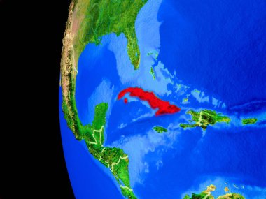 Gerçekçi bir model ülke sınırları ve detaylı gezegenin yüzeyi ile dünya gezegeni üzerinde yer Küba. 3D çizim. Nasa tarafından döşenmiş bu görüntü unsurları.