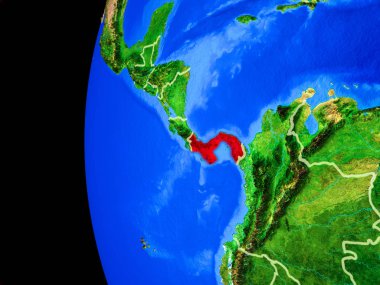 Panama gerçekçi modeli bir ülke sınırları ve detaylı gezegenin yüzeyi ile dünya gezegeni uzaydan. 3D çizim. Nasa tarafından döşenmiş bu görüntü unsurları.