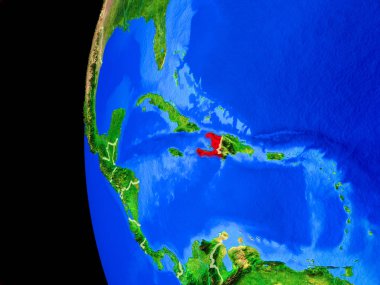 Haiti gerçekçi modeli bir ülke sınırları ve detaylı gezegenin yüzeyi ile dünya gezegeni uzaydan. 3D çizim. Nasa tarafından döşenmiş bu görüntü unsurları.
