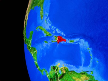Dominik Cumhuriyeti gerçekçi modeli bir ülke sınırları ve detaylı gezegenin yüzeyi ile dünya gezegeni uzaydan. 3D çizim. Nasa tarafından döşenmiş bu görüntü unsurları.