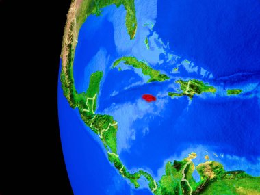 Jamaika gerçekçi modeli bir ülke sınırları ve detaylı gezegenin yüzeyi ile dünya gezegeni uzaydan. 3D çizim. Nasa tarafından döşenmiş bu görüntü unsurları.