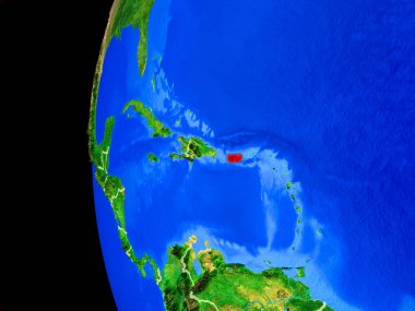 Porto Riko gerçekçi modeli bir ülke sınırları ve detaylı gezegenin yüzeyi ile dünya gezegeni uzaydan. 3D çizim. Nasa tarafından döşenmiş bu görüntü unsurları.