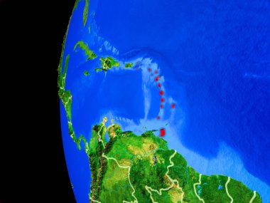 Karayipler gerçekçi modeli bir ülke sınırları ve detaylı gezegenin yüzeyi ile dünya gezegeni uzaydan. 3D çizim. Nasa tarafından döşenmiş bu görüntü unsurları.