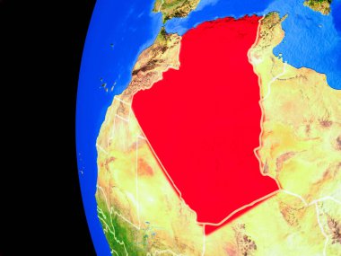 Cezayir gerçekçi modeli bir ülke sınırları ve detaylı gezegenin yüzeyi ile dünya gezegeni uzaydan. 3D çizim. Nasa tarafından döşenmiş bu görüntü unsurları.