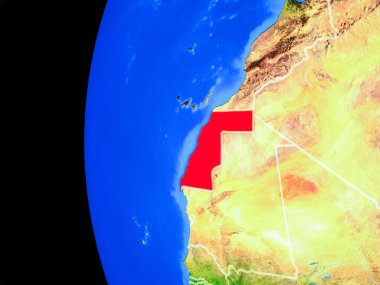 Batı Sahra gerçekçi modeli bir ülke sınırları ve detaylı gezegenin yüzeyi ile dünya gezegeni uzaydan. 3D çizim. Nasa tarafından döşenmiş bu görüntü unsurları.