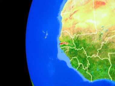 Gambiya gerçekçi modeli bir ülke sınırları ve detaylı gezegenin yüzeyi ile dünya gezegeni uzaydan. 3D çizim. Nasa tarafından döşenmiş bu görüntü unsurları.