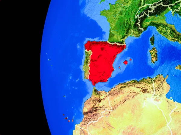 Испания Космоса Реалистичной Модели Планеты Земля Границами Страны Детальной Поверхностью — стоковое фото