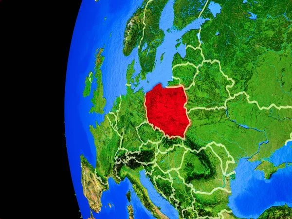 Polonia Desde Espacio Modelo Realista Del Planeta Tierra Con Fronteras —  Fotos de Stock