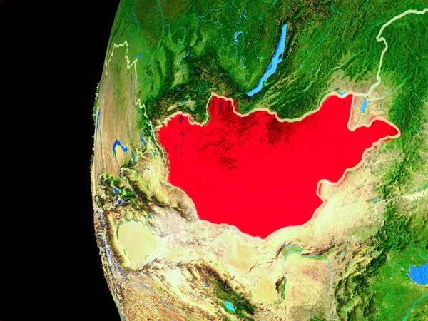 モンゴル国のボーダーと詳細な惑星の表面地球の現実的なモデル上の領域から イラスト Nasa から提供されたこのイメージの要素 — ストック写真