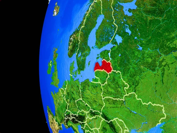Letonya Gerçekçi Modeli Bir Ülke Sınırları Detaylı Gezegenin Yüzeyi Ile — Stok fotoğraf