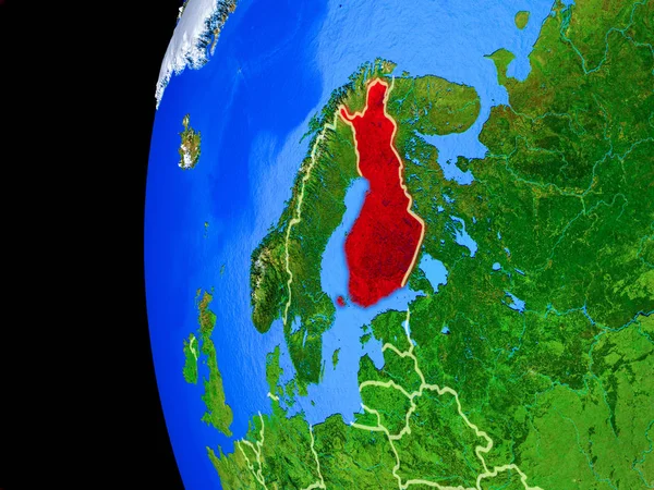 Finlandia Desde Espacio Modelo Realista Del Planeta Tierra Con Fronteras —  Fotos de Stock