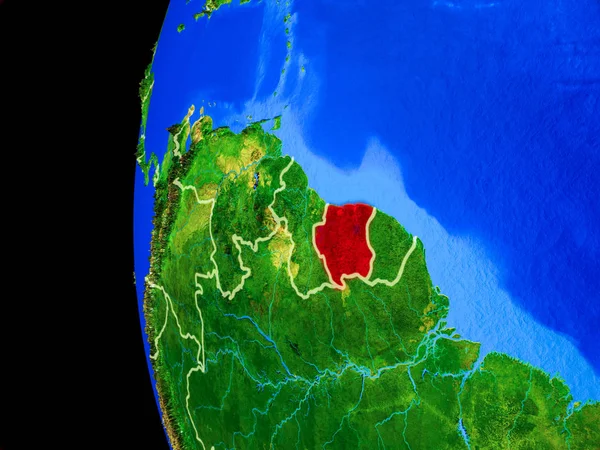 Surinam Gerçekçi Modeli Bir Ülke Sınırları Detaylı Gezegenin Yüzeyi Ile — Stok fotoğraf