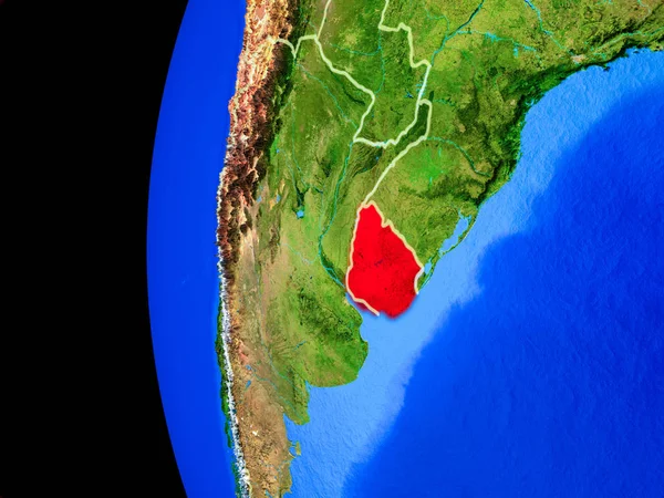 Uruguay Gerçekçi Modeli Bir Ülke Sınırları Detaylı Gezegenin Yüzeyi Ile — Stok fotoğraf