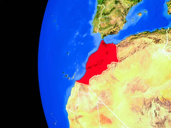 Marokko Aus Dem All Auf Einem Realistischen Modell Des Planeten — Stockfoto