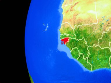 Gine-Bissau gerçekçi modeli bir ülke sınırları ve detaylı gezegenin yüzeyi ile dünya gezegeni uzaydan. 3D çizim. Nasa tarafından döşenmiş bu görüntü unsurları.