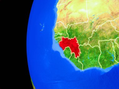 Gine gerçekçi modeli bir ülke sınırları ve detaylı gezegenin yüzeyi ile dünya gezegeni uzaydan. 3D çizim. Nasa tarafından döşenmiş bu görüntü unsurları.