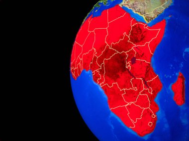Afrika gerçekçi modeli bir ülke sınırları ve detaylı gezegenin yüzeyi ile dünya gezegeni uzaydan. 3D çizim. Nasa tarafından döşenmiş bu görüntü unsurları.