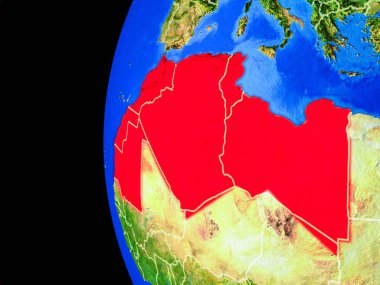 Mağrip bölge gerçekçi bir model ülke sınırları ve detaylı gezegenin yüzeyi ile dünya gezegeni üzerinde alanı seçin. 3D çizim. Nasa tarafından döşenmiş bu görüntü unsurları.