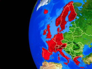 Batı Avrupa gerçekçi modeli bir ülke sınırları ve detaylı gezegenin yüzeyi ile dünya gezegeni uzaydan. 3D çizim. Nasa tarafından döşenmiş bu görüntü unsurları.