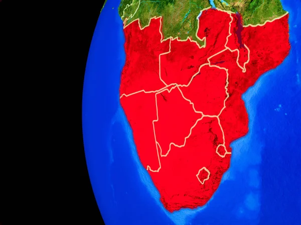 Güney Afrika gerçekçi modeli bir ülke sınırları ve detaylı gezegenin yüzeyi ile dünya gezegeni uzaydan. 3D çizim. Nasa tarafından döşenmiş bu görüntü unsurları.