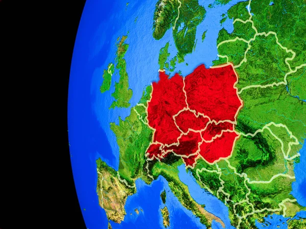 Центральної Європи Космосу Реалістична Модель Планети Земля Кордони Докладні Планети — стокове фото