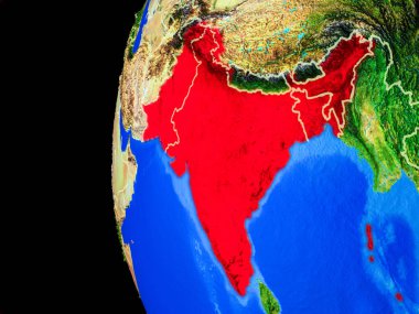 Britanya Hindistanı gerçekçi modeli bir ülke sınırları ve detaylı gezegenin yüzeyi ile dünya gezegeni uzaydan. 3D çizim. Nasa tarafından döşenmiş bu görüntü unsurları.