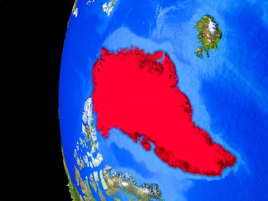 Grönland gerçekçi modeli bir ülke sınırları ve detaylı gezegenin yüzeyi ile dünya gezegeni uzaydan. 3D çizim. Nasa tarafından döşenmiş bu görüntü unsurları.