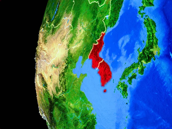 Корея Від Місця Реалістична Модель Планети Земля Кордони Докладні Планети — стокове фото