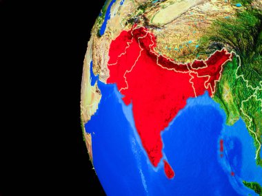 SAARC üyesi Birleşik gerçekçi modeli bir ülke sınırları ve detaylı gezegenin yüzeyi ile dünya gezegeni uzaydan. 3D çizim. Nasa tarafından döşenmiş bu görüntü unsurları.