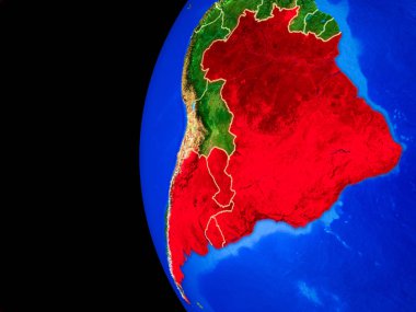 Mercosur memebers gerçekçi modeli bir ülke sınırları ve detaylı gezegenin yüzeyi ile dünya gezegeni uzaydan. 3D çizim. Nasa tarafından döşenmiş bu görüntü unsurları.
