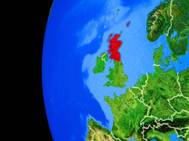 İskoçya'dan gerçekçi bir model ülke sınırları ve detaylı gezegenin yüzeyi ile dünya gezegeni üzerinde yer. 3D çizim. Nasa tarafından döşenmiş bu görüntü unsurları.