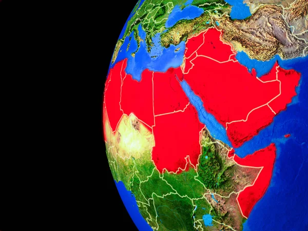 Liga Árabe Espaço Modelo Realista Planeta Terra Com Fronteiras País — Fotografia de Stock