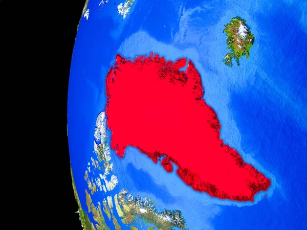 Grönland Gerçekçi Modeli Bir Ülke Sınırları Detaylı Gezegenin Yüzeyi Ile — Stok fotoğraf