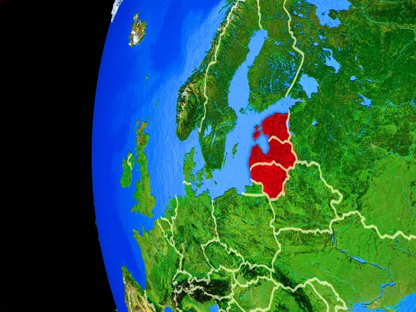 Baltic States Space Realistic Model Planet Earth Country Borders Detailed — Stock Photo, Image