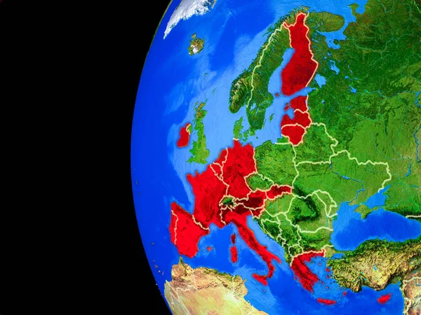 Euroområdets Medlemsstater Från Rymden Realistisk Modell Planeten Jorden Med Landsgränser — Stockfoto