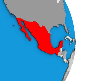 Meksika basit siyasi 3d dünya üzerinde. 3D çizim.