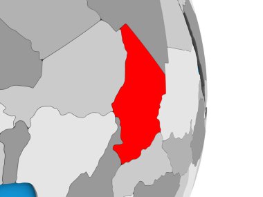 Chad basit siyasi 3d dünya üzerinde. 3D çizim.