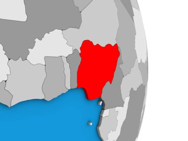 Nijerya basit siyasi 3d dünya üzerinde. 3D çizim.