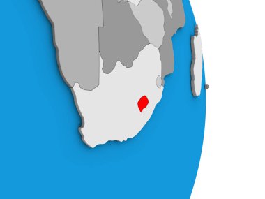Lesotho basit siyasi 3d dünya üzerinde. 3D çizim.